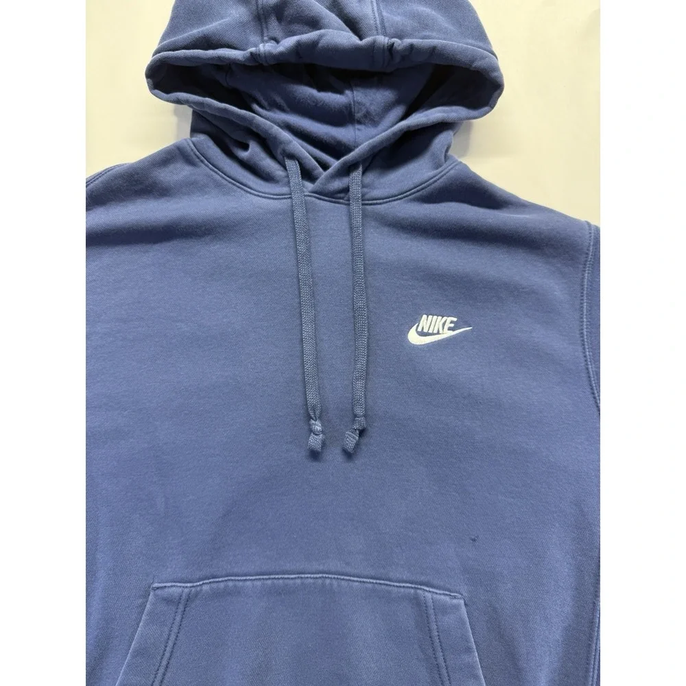 Nike Hoodie Sweatshirt Small Blue Pullover Fleece Logo Embroidered Swoosh *STAIN